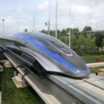 High-speed maglev train is pictured in Qingdao